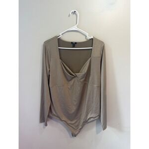 Express Body Contour Metallic Gold Twist Front Long Sleeve Bodysuit XL Champagne
